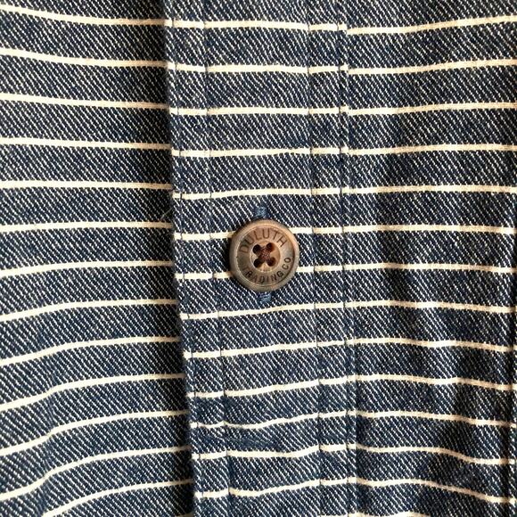 Duluth Men's Large Free Swingin' Flannel Relaxed Fit Shirt Blue Railroad Stripe - Picture 7 of 8